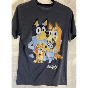 Bluey Unisex Dark Gray Cartoon Graphic T-Shirt Short Sleeve Crew Neck Size S